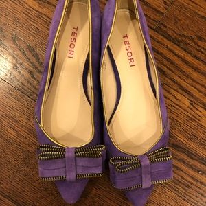 Purple with gold zipper detailing flats size 6